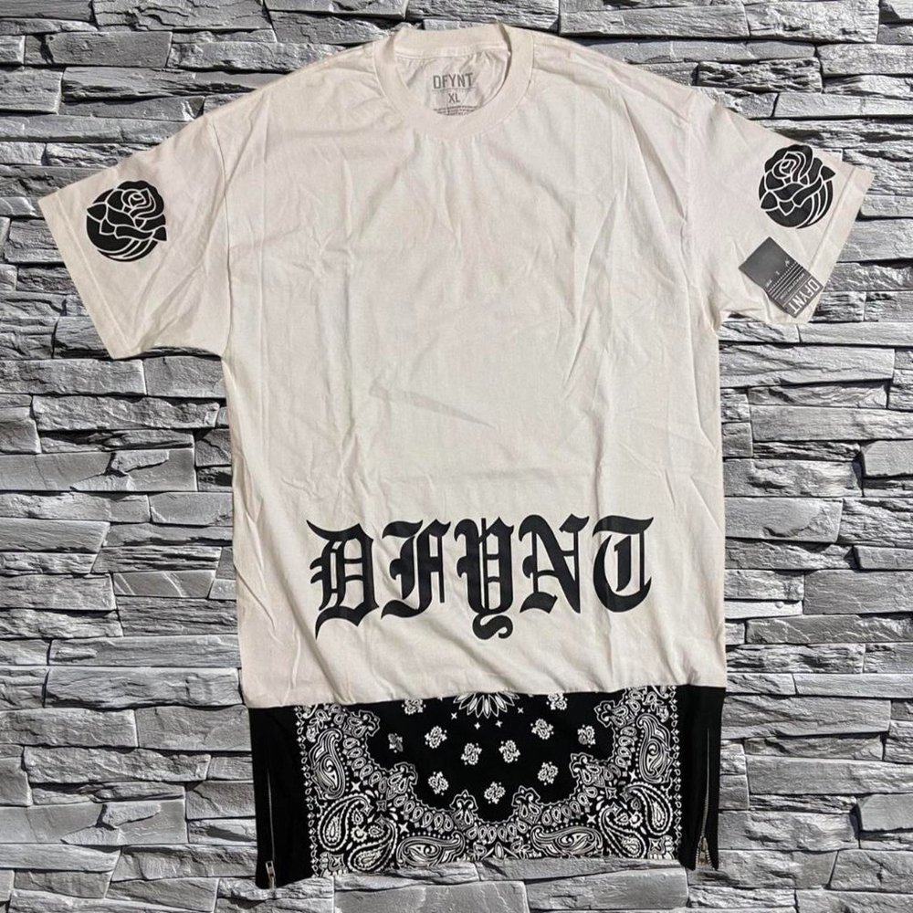 DFYNT Tee Bandanna Bottom w Zippers and Flower Sleeves White/Black Size XL